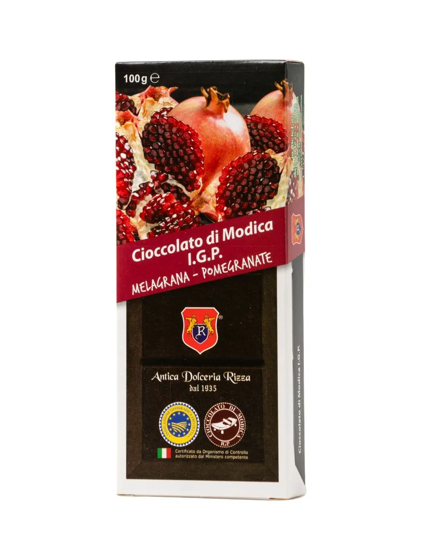 Modica Chocolate I.G.P. with Pomegranate - 100 gram bar.