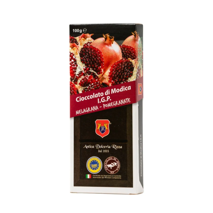 Modica Chocolate I.G.P. with Pomegranate - 100 gram bar.