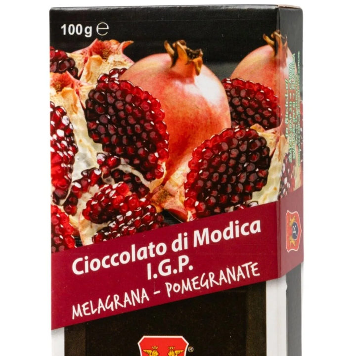 Modica Chocolate I.G.P. with Pomegranate - 100 gram bar.