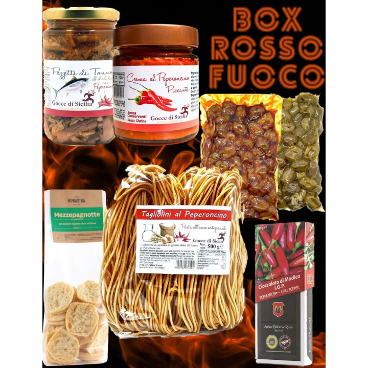 Confezione Regalo Rosso Fuoco con prodotti tipici siciliani piccanti