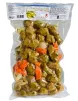 Green olives crushed and seasoned with giardiniera, stored in 300g vacuum bag.