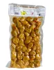 Green olives crushed and seasoned peasant style, stored in 300g vacuum bag.