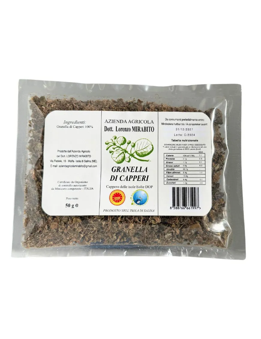 Salina Caper Grains DOP in 50 gram bag