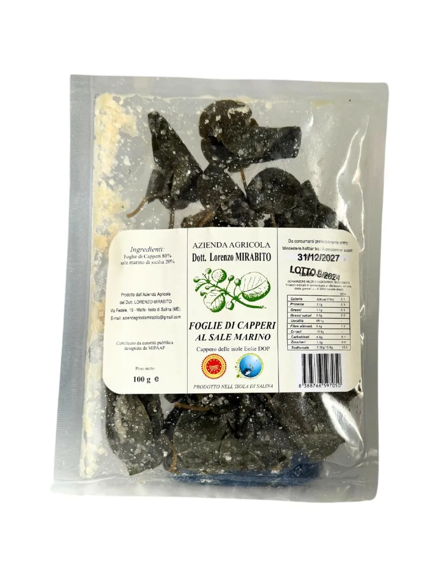 Salina Caper Leaves DOP in 100 gram bag Salina Caper Leaves DOP in 100 gram bag
