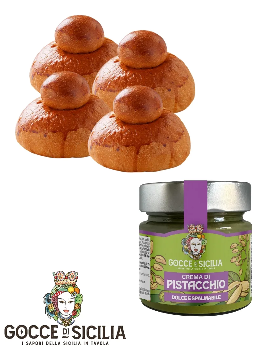 Box with Tuppo pistachio - with four brioches and spreadable cream