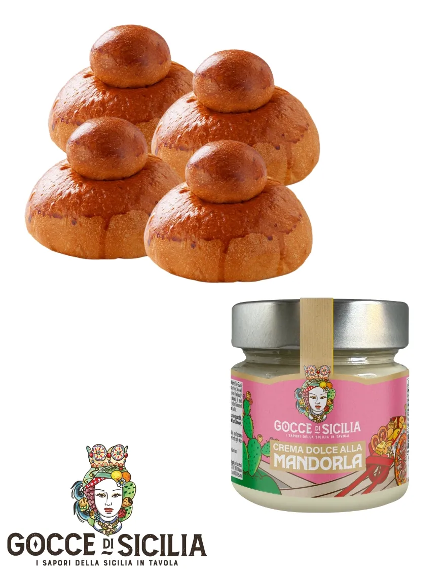 Box with almond Tuppo - with four brioches and spreadable cream