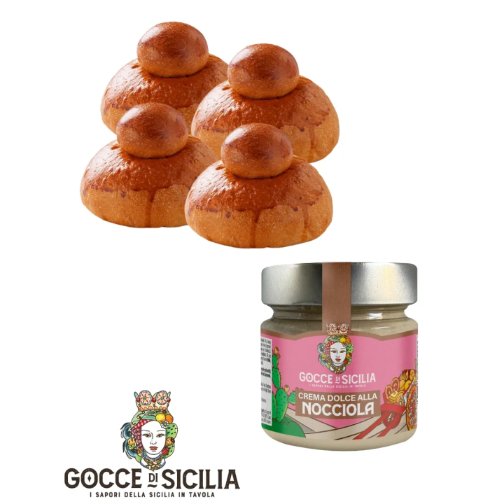 Box with Tuppo - 4 Sicilian brioches and 190 g hazelnut cream