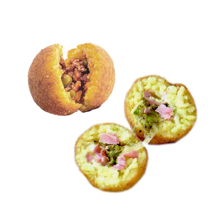 Sicilian artisan round arancini with pistachio and ragù flavor