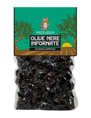 Black olives baked and seasoned, stored in 300g vacuum bag.
