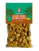 Green olives crushed and seasoned peasant style, stored in 300g vacuum bag.