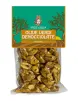 Delicate pitted Green Olives, stored in 300g vacuum bag.