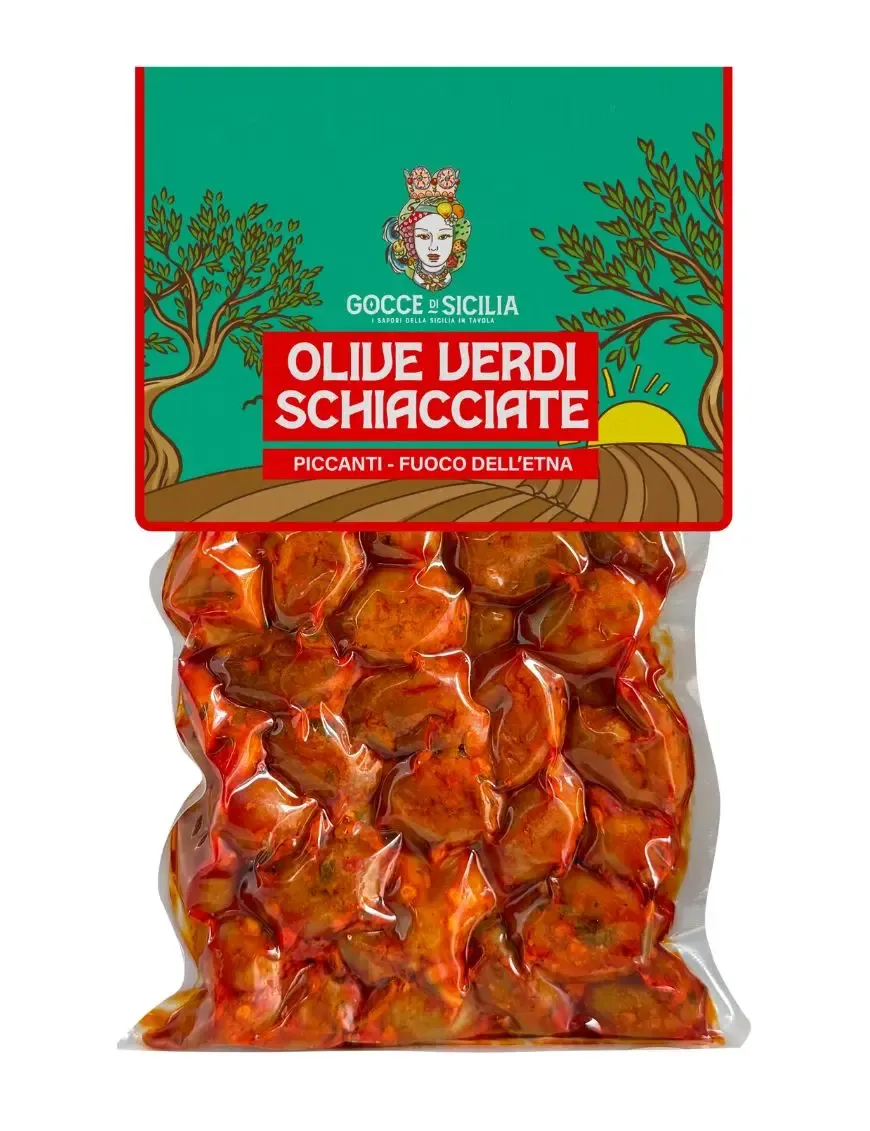 Olive verdi schiacciate Piccanti Fuoco dell'Etna