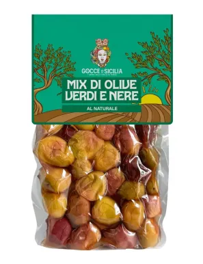 Mix of Natural Olives, stored in 300g vacuum bag.
