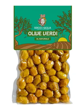 Natural Green Olives, stored in 300g vacuum bag.