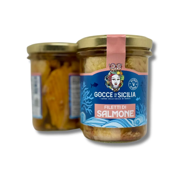 Filetti di salmone lavorati a mano in olio di oliva - Vaso da 200 grammi