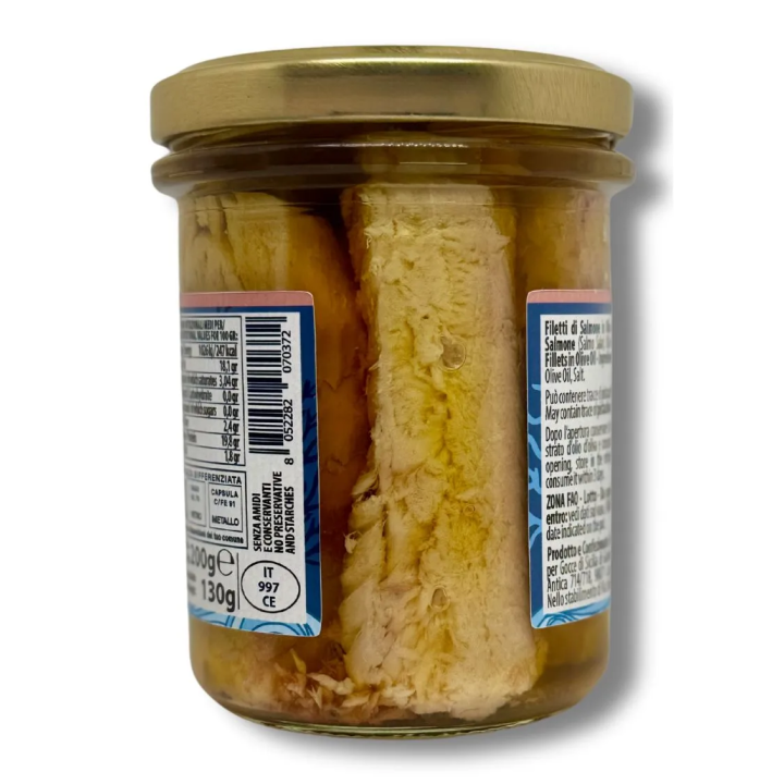 Filetti di salmone lavorati a mano in olio di oliva - Vaso da 200 grammi
