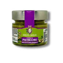 Crema dolce spalmabile col 45% di pistacchio, vasetto da 90 grammi.