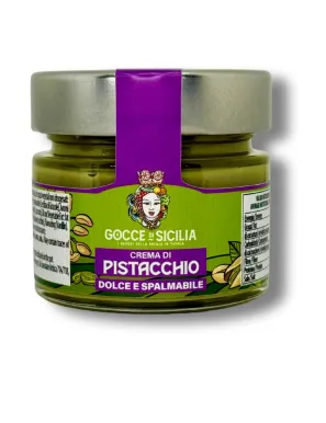 Crema dolce spalmabile col 30% di pistacchio, vasetto da 90 grammi.