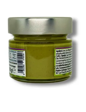 Sweet spreadable cream with 30% pistachio, 90 gram jar.