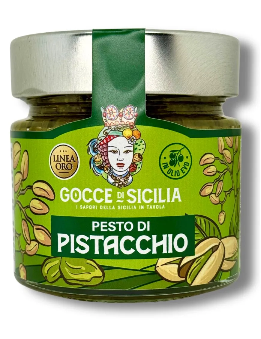 Pesto di pistacchio Gocce di Sicilia Linea Oro con 80% di pistacchio