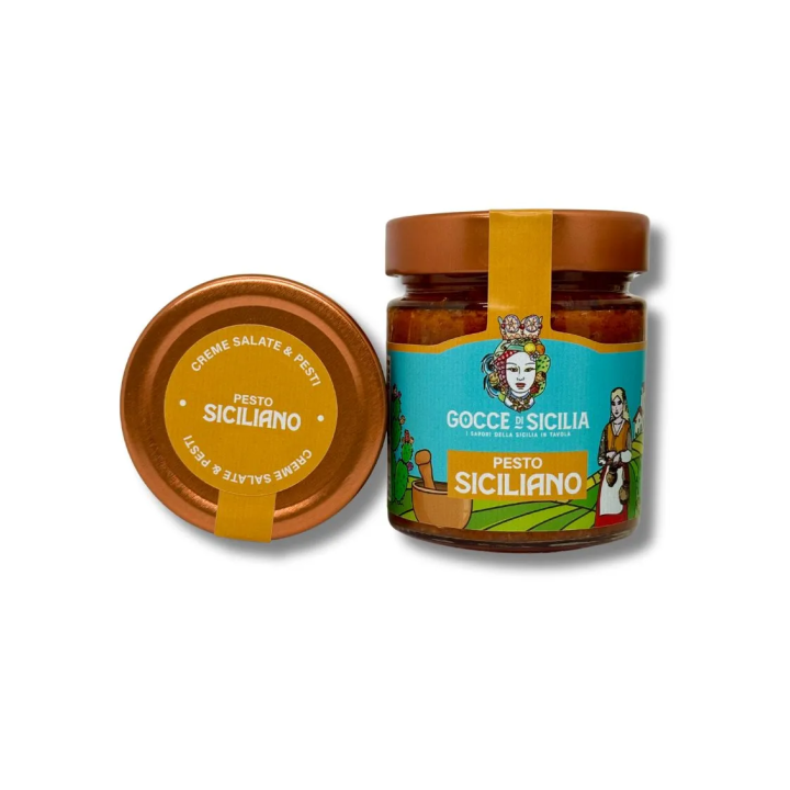 Pesto alla siciliana originale in vaso da 190 grammi.