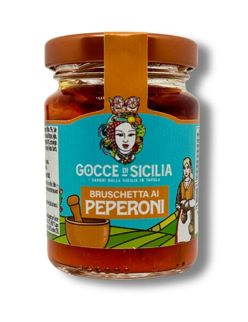 Crema di peperoni dolci siciliani con olio extravergine da spalmare sul pane o bruschette