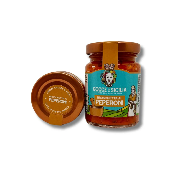 Crema di peperoni dolci siciliani con olio extravergine da spalmare sul pane o bruschette