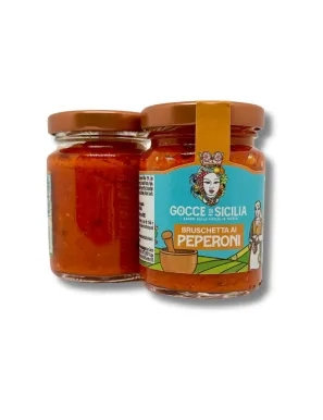 Sweet bell peppers pate spread on bread or bruschetta.