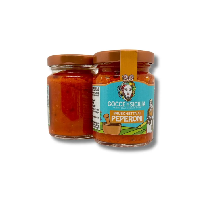 Sweet bell peppers pate spread on bread or bruschetta.