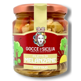 Sicilian-style seasoned eggplants cut into small pieces in oil