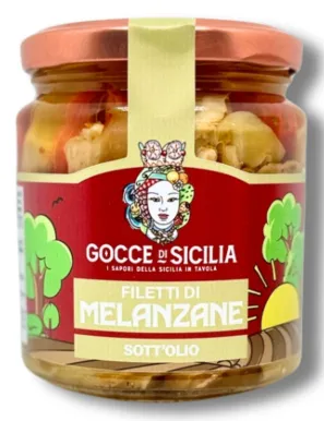 Sicilian-style seasoned eggplants cut into small pieces in oil