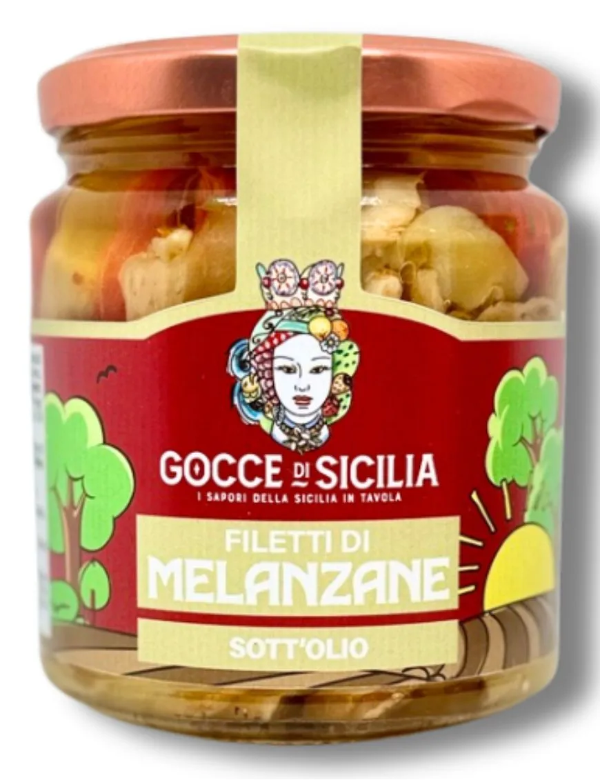 Sicilian-style seasoned eggplants cut into small pieces in oil