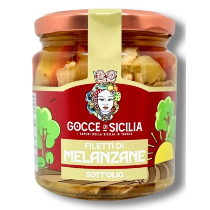 Sicilian-style seasoned eggplants cut into small pieces in oil