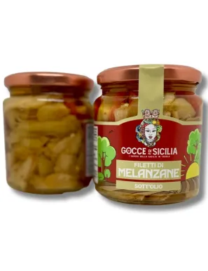 Sicilian-style seasoned eggplants cut into small pieces in oil