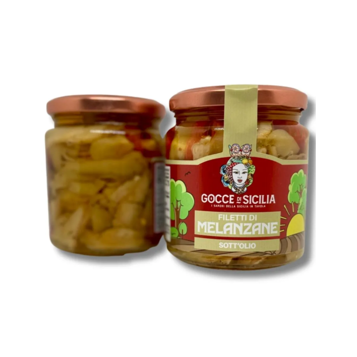 Sicilian-style seasoned eggplants cut into small pieces in oil