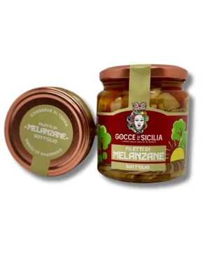 Sicilian-style seasoned eggplants cut into small pieces in oil