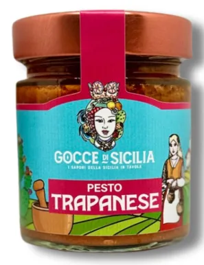 Trapanese Pesto sauce for pasta - Gocce di Sicilia. 190 grams pot.