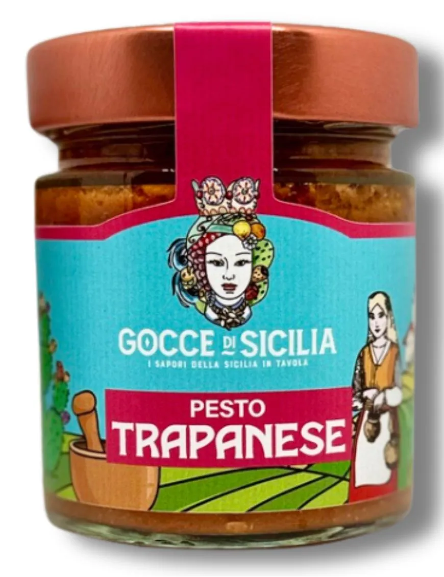 Trapanese Pesto sauce for pasta - Gocce di Sicilia. 190 grams pot.