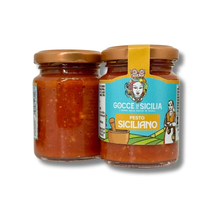 Pesto alla siciliana originale Gocce di Sicilia. Vaso da 90 gr