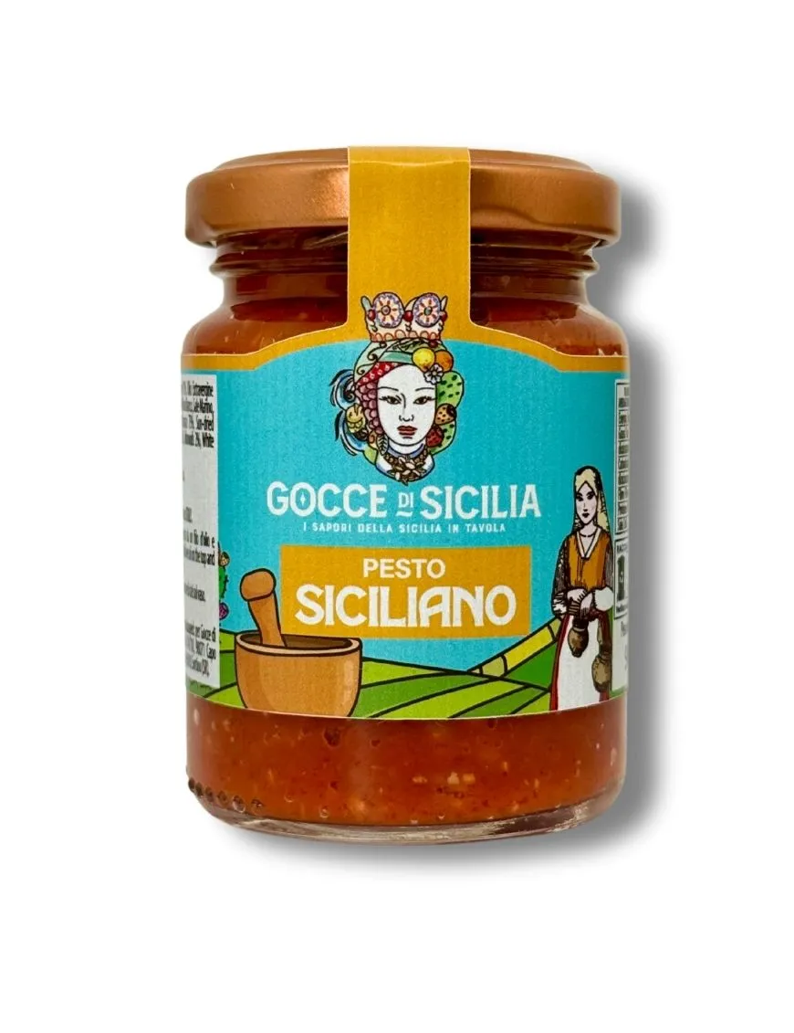 Pesto alla siciliana originale Gocce di Sicilia. Vaso da 90 gr