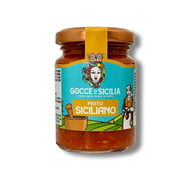 Pesto alla siciliana originale Gocce di Sicilia. Vaso da 90 gr