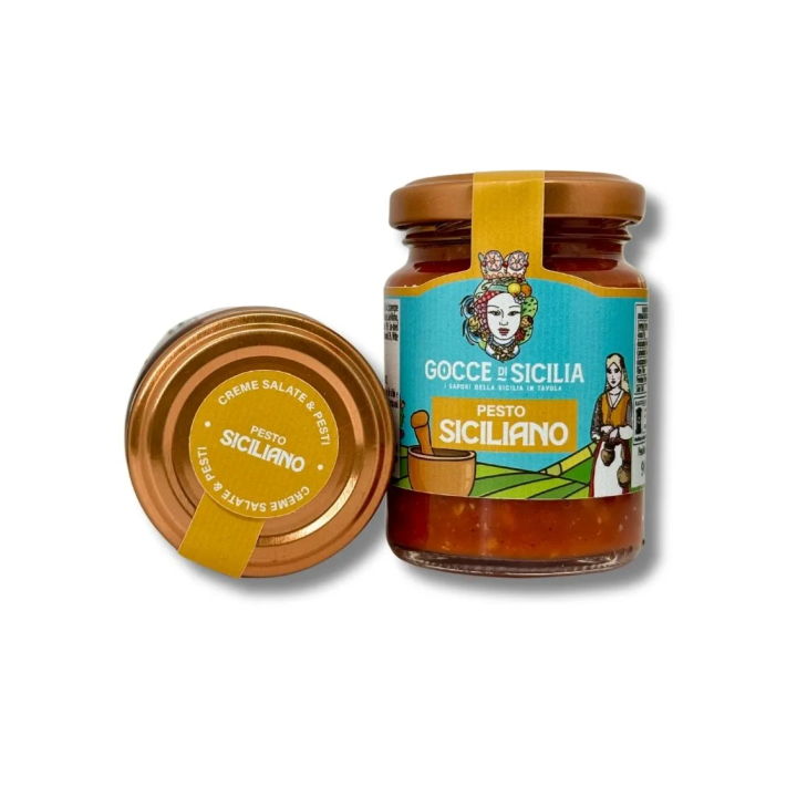 Pesto alla siciliana originale Gocce di Sicilia. Vaso da 90 gr