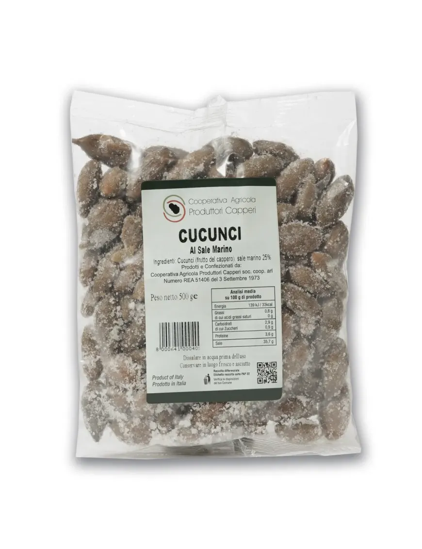 Cucunci frutti del Cappero al Sale in sacchetto da 500 gr. Cucunci frutti del Cappero al Sale in sacchetto da 500 gr.