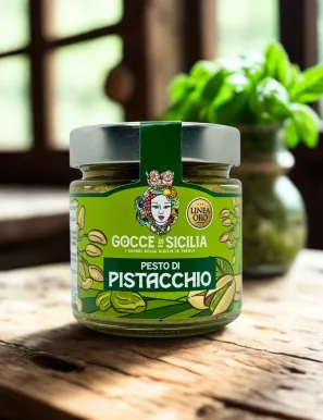 Pesto di pistacchio Gocce di Sicilia Linea Oro con il 60% di pistacchio