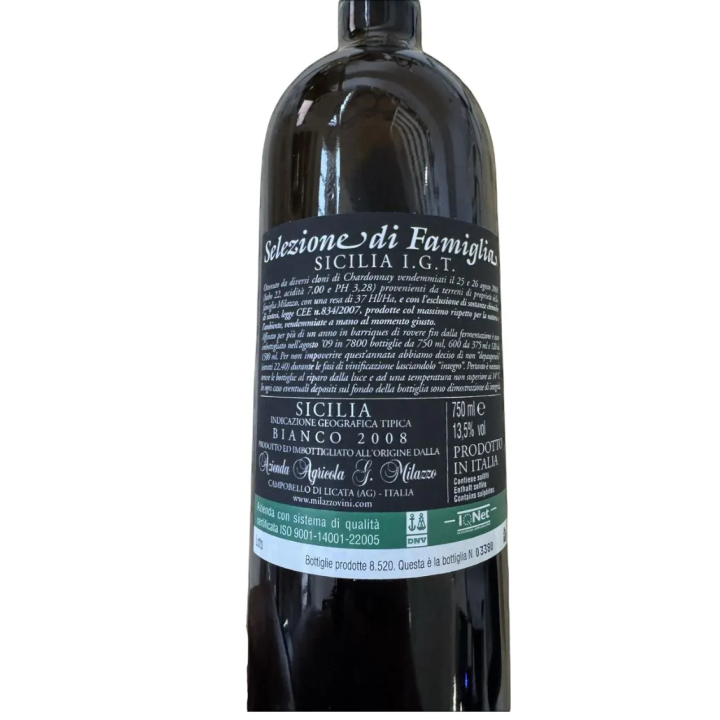 Annata 2008 del prestigioso vino bianco Selezione di Famiglia Milazzo