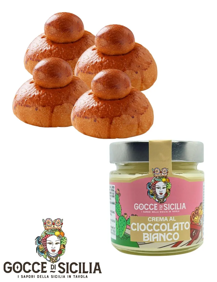 Box col Tuppo al Cioccolato Bianco - con quattro brioche e crema spalmabile