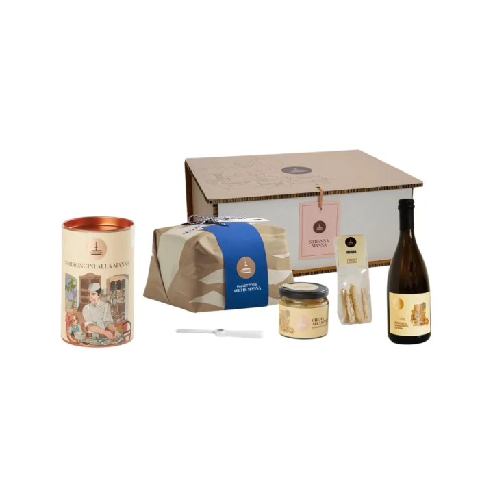 Strenna Manna Fiasconaro -  Cesta regalo con panettone Oro di Manna