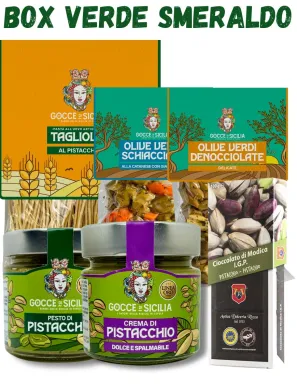 Confezione Regalo Verde Smeraldo con prodotti tipici siciliani al pistacchio