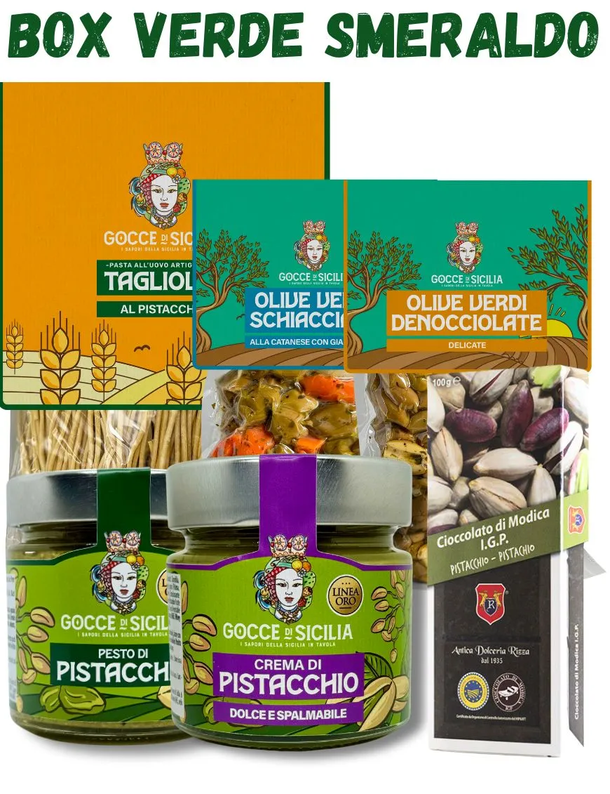 Emerald Green Gift Box with typical Sicilian pistachio products Emerald Green Gift Box with typical Sicilian pistachio products