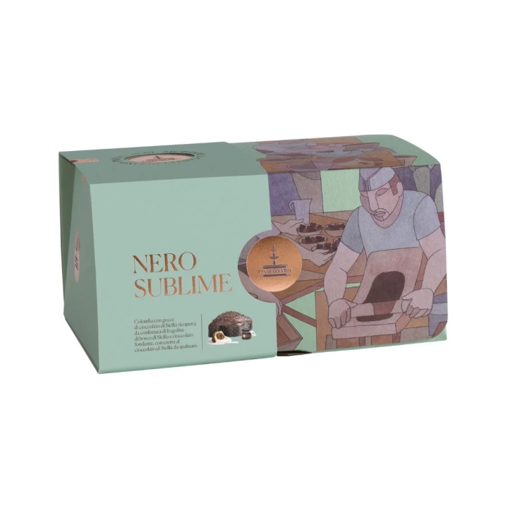 Colomba Nero Sublime Fiasconaro con crema al cioccolato di Sicilia